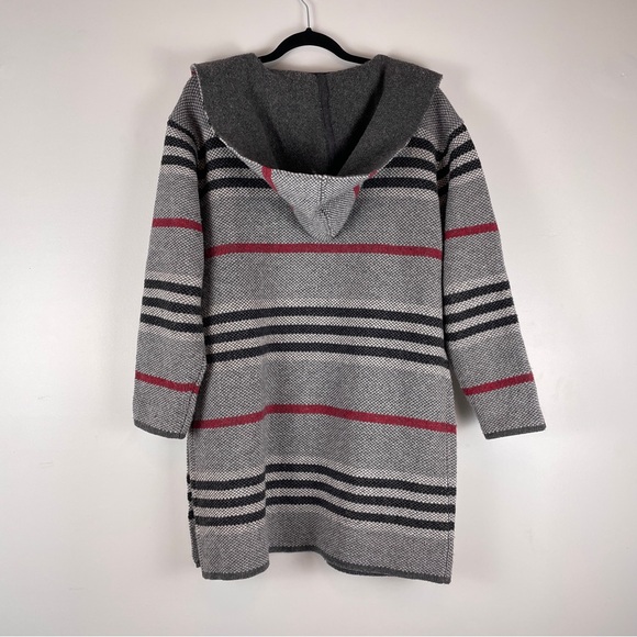 RD STYLE Cardigan W’s S Grey Hooded Cozy Open Front Longline Red Stripe Coatigan - Picture 6 of 12